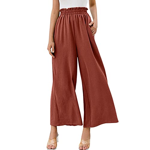 SRZYMJ Damen Leinenhose Weit Rot Schlaghose Damen High Waist Sporthose Jogginghose Damen Baumwolle XXL Yogahose Damen Weites Bein Baumwolle Hose Damen Sommer Hosenanzüge Für Damen Elegant Hochzeit von SRZYMJ