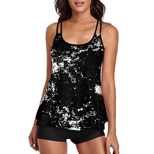SRZYMJ Damen Tankini Mit Bügel, Badeanzug Damen Elegant Einteiliger Badeanzug Mit Brustpolster Badeanzugkleid Baderock Tankini Damen Push Up Bikini Top Schwarz von SRZYMJ