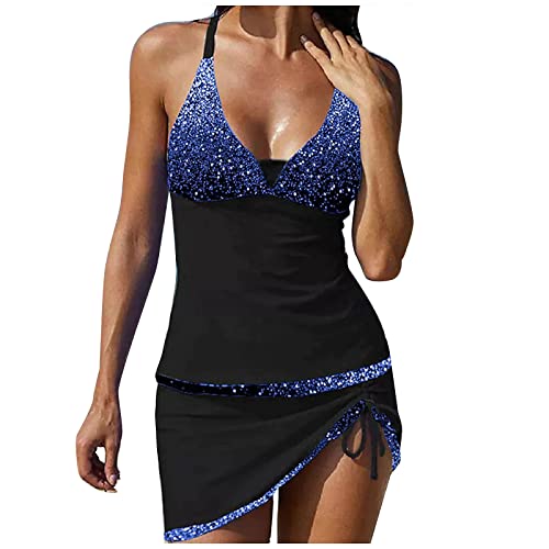 SRZYMJ Damen zweiteilig Badeanzug Push up Bikini High Waist Bauch Weg Tankini Badeanzüge Mit Bein Bademode Für Mollige Frauen Swimwear Monokini Strandmode Kleider Damen Pullover Mit Blumenmuster von SRZYMJ