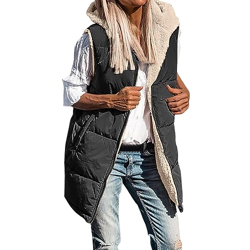 SRZYMJ Daunenweste Lang Steppweste Lang Mit Kapuze Weste Mit Kapuze Übergangsweste Übergangsjacke Oberbekleidung Damen Weste Wollmantel Kurzmantel Frühling Bomberjacke Sommer von SRZYMJ