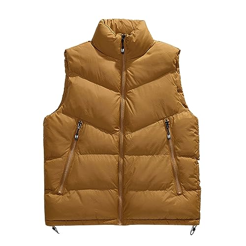 SRZYMJ Daunenweste Lang Weste Damen Outdoor Mantel Weste Lang Steppweste Damen Lang Mit Kapuze Sweatweste Damen Ärmellos Übergangsjacke Damen Tailliert Steppweste Damen Khaki von SRZYMJ