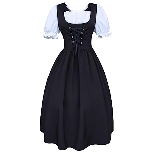 SRZYMJ Dirndl Set 3 Teilig Damen Kurz Trachtenkleid Midi Dirndlbluse Damen Spitze Dirndlkleid Damen Dirndl Damen Oktoberfest Damen Outfit Hose Uniform Dirndl Beige Schwarz L von SRZYMJ