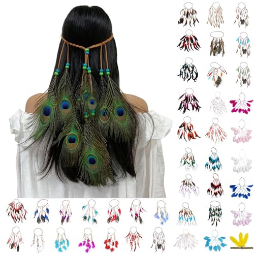 SRZYMJ Feder Kopfschmuck Boho Hippie Stirnband - Fancy Federschmuck Böhmische Kopfbedeckung Quaste für Damen Mädchen Karneval Kopfschmuck, Einheitsgröße,Rosa, Lila, Blau, Rot, Pink, Himmelblau SRZYMJ Feder Kopfschmuck Boho Hippie Stirnband - Fancy Federschmuck Böhmische Kopfbedeckung Quaste für Damen Mädchen Karneval Kopfschmuck, Einheitsgröße,Rosa, Lila, Blau, Rot, Pink, Himmelblau von SRZYMJ