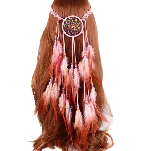 SRZYMJ Feder Kopfschmuck Boho Hippie Stirnband Indian Feather Stirnband,Frauen Bohemien Feder Quasten Seil Weben Stirnband Gürtel Haarband Haarschmuck Hippie Boho Indisch Haarbänder Kopfschmuck von SRZYMJ