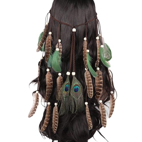 SRZYMJ Feder Kopfschmuck Boho Hippie Stirnband Indian Feather Stirnband,Frauen Bohemien Feder Quasten Seil Weben Stirnband Gürtel Haarband Haarschmuck Hippie Boho Indisch Haarbänder Kopfschmuck von SRZYMJ