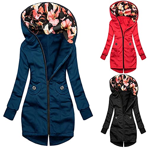 SRZYMJ Fleecejacke Damen Mit Kapuze, Jacken übergrößen Winter Winddichte Fleecejacke Winddicht Outwear Coat FleecejackeJacken Kapuzenjacke Outdoor Tailliert-üBergangsjacke Herbst Rot Jeansjacke von SRZYMJ