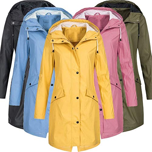 SRZYMJ Frauen Einfarbig Freizeitjacke Mantel Outdoor Plus Größe Mit Kapuze Winddicht Wasserdichte Taschen Kordelzug Langärmelige Jacken Regenjacke Gelb Funktionsjacke Damen Dünn von SRZYMJ