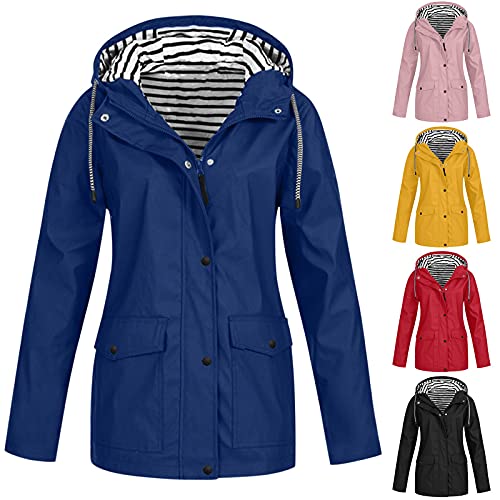 SRZYMJ Frauen Einfarbig Freizeitjacke Mantel Outdoor Plus Größe Mit Kapuze Winddicht Wasserdichte Taschen Kordelzug Langärmelige Jacken Regenjacke Gelb Softshelljacke Damen Frühling von SRZYMJ