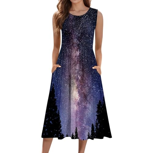 SRZYMJ Galaxy Kleid Damen-Kleid Knielang Galaxy,Elegant Abendkleid Schwarz Knielang Kleid Party Ärmellos Schwarz Rundhals Kleid Abendkleid Schwarz Karnevalskostüme White S von SRZYMJ
