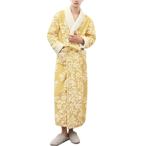 SRZYMJ Gelb Bademantel Männer, Bademantel Unisex Damen Herren 100% Baumwolle Frottee mit Kapuze lang XL Kimono Pyjama Schlafoverall Erwachsene Jogginghosen Für Herren Leinen Hose Herren von SRZYMJ