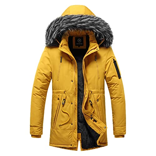 SRZYMJ Gelb Herren Steppjacke Warme Verdickt Hooded Winterjacke Langarm Quilted Daunenjacke mit Kapuze Winter Outdoor Ski Snowboard Wandern Übergangsjacke Herrenjacke 2024 Lederjacke Braun Vintage von SRZYMJ