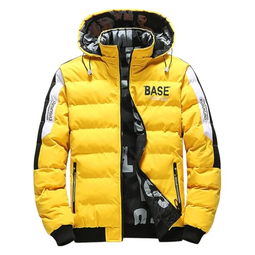 SRZYMJ Gelb Winterjacke Herren Übergangsjacke Leichte Steppjacke mit Kapuze Einfarbig Daunenjacke mit Taschen Warm herbstjacke Freizeit Wanderjacke Wintermantel Winter jacken Mantel von SRZYMJ