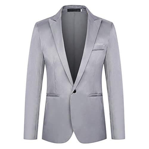 SRZYMJ Grey Herren Blazer Stretch Smokingjacke Reverskragen Freizeitjacke Slim Fit Anzugjacke Freizeitanzug Sakko Business Sakko Männer Winterjacke Sakko Jacket Blazer Baumwolle Wolle Anzug Hemd XL von SRZYMJ