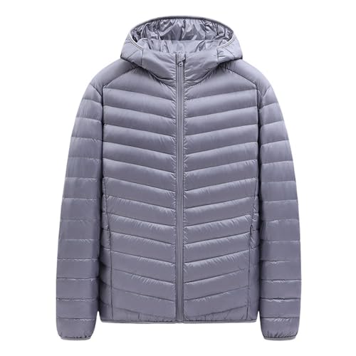 SRZYMJ Grey Winterjacke Herren Winddicht mit Kapuze Übergangsjacke Leichte Winter Jacke Gefüttert Warme Softshelljacke Outdoor Reißverschluss Winterjacke Freizeit Einfarbig Steppjacke Mantel von SRZYMJ