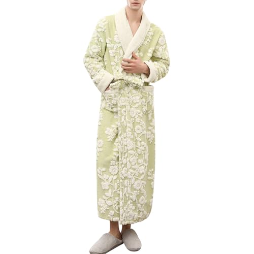 SRZYMJ Grün Herren Bademantel, Herren Damen Bademantel mit Kapuze I Morgenmantel flauschig Nachtwäsche aus edler Mikrofaser 100% Kimono mit Farb- & Größenauswahl M Bathrobe Pyjamahose Nachtwäsche von SRZYMJ