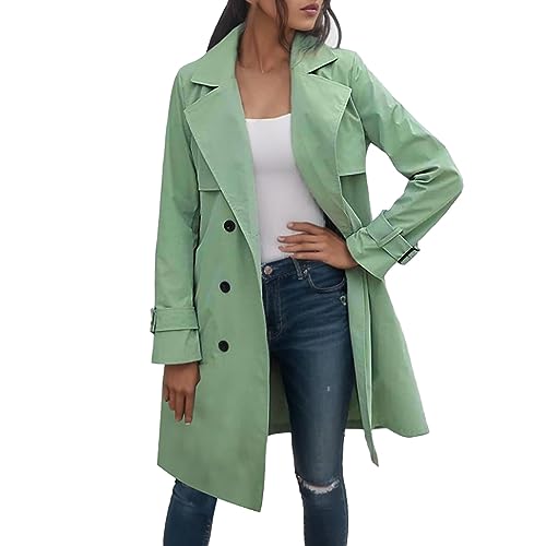 SRZYMJ Grün Mantel Damen Frühling Trenchcoat Damen Lang Sommer Wollmantel Kariert Damen Wolle Langer Wintermantel Windbreaker Lang Kurzmantel Wolle Funktionsjacke Dünn Winterjacke Wintermantel von SRZYMJ