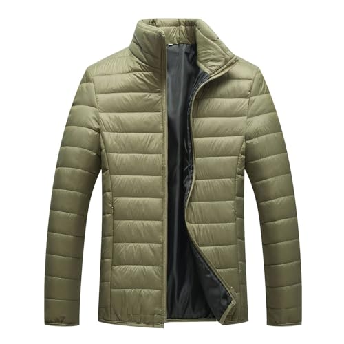 SRZYMJ Grün Winterjacke Herren Winddicht mit Kapuze Übergangsjacke Leichte Winter Jacke Gefüttert Warme Softshelljacke Outdoor Reißverschluss Winterjacke Freizeit Einfarbig Steppjacke Mantel von SRZYMJ