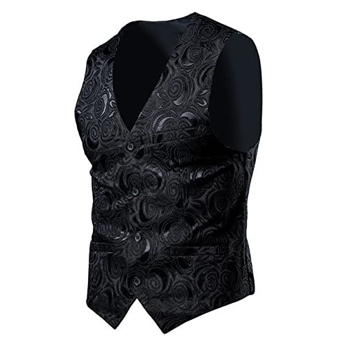 SRZYMJ Herren Anzugweste Herringbone Weste Hochzeit Herrenweste Formale Tweed Wollweste Classic Basic Westen für Herren Schwarz Regular Fit Weste Arbeitsweste Herren Winter Herren Anzug Regular Fit von SRZYMJ