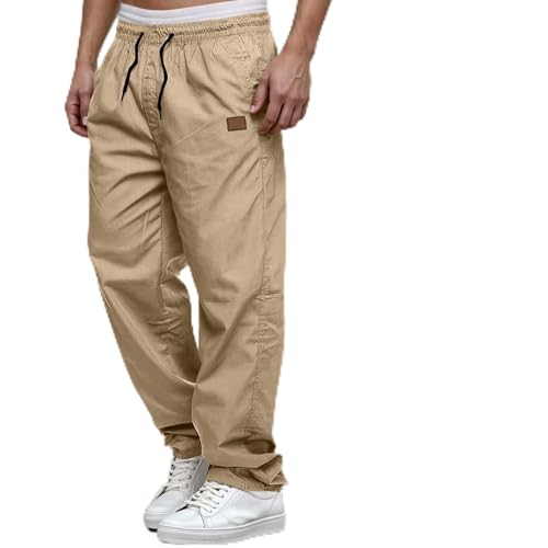 SRZYMJ Herren Cargohose Chino Hose Herren Jogginghose Casual Freizeithose Elastische Taille Kordelzu Outdoor Hosen Black S von SRZYMJ