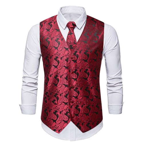 SRZYMJ Herren Casual Wolle Fischgrätmuster Anzug Weste V-Ausschnitt Tweed Weste für Hochzeit Groomsmen Rot Hochzeit Weste Klassische Steppweste Herren Mit Kapuze Anzug Kostüm Herren Blazer Pink von SRZYMJ