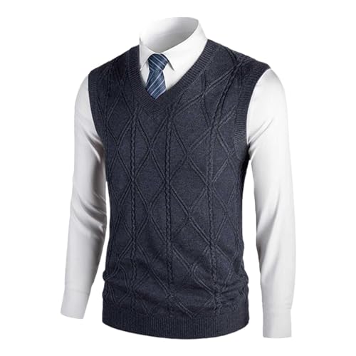 SRZYMJ Herren Damen Pullunder, Ärmellos V-Ausschnitt Baumwollwesten, Klassisch Gestrickte Gestreifte Pullover für Frühling Herbst Winter Dunkelgrau Weste Herren Fleece Fit Strickweste Winter L von SRZYMJ