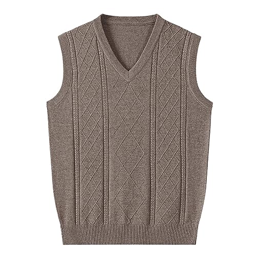 SRZYMJ Herren Diamant West Dick Strickweste Business Ärmellose Pullunder Wollweste Lässig V-Ausschnitt Pulloverwestee Gestrickt Pullover für Männer Khaki Strickwesten Herren Slim Fit Strickweste L von SRZYMJ
