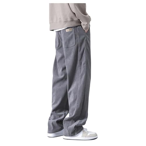 SRZYMJ Herren Fleece-Hose mit Taschen, Offener Unterseite Trainingshose Jogginghose Herren Winter Cordhose Herren Loose Fit Gürtel Für Wanderhose Skihose 164 Kurze Baumwollhose Herren Grey L von SRZYMJ