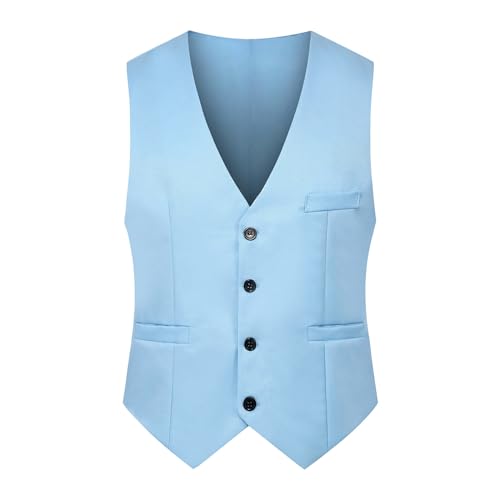 SRZYMJ Herren Formale Kerbe Revers Slim Fit Karierte Weste Tweed Anzug Weste für Groomsmen Himmelblau Businessweste Formelle Smoking Sweatjacke Gefüttert Herren Anzug Pullover Herren von SRZYMJ