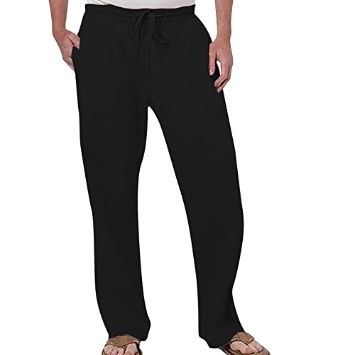 SRZYMJ Herren Hose Sommer Lang Leicht Cargo Freizeithose Mit Innenfutter Outdoorhose Jogginghose Sommer Sporthose Lang Cargohose Chino Hose Stoffhose Trainingshose Trekkinghose Schwarz L von SRZYMJ