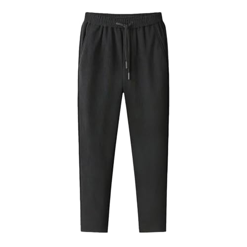SRZYMJ Herren Jogginghose Baumwolle Sweathose Lange Atmungsaktiv Sporthose Yogahose Klassische Trainingshose mit Taschen Winter Radhose Cordhose Herren Stretch Gefütterte Wanderhose Schwarz 5XL von SRZYMJ