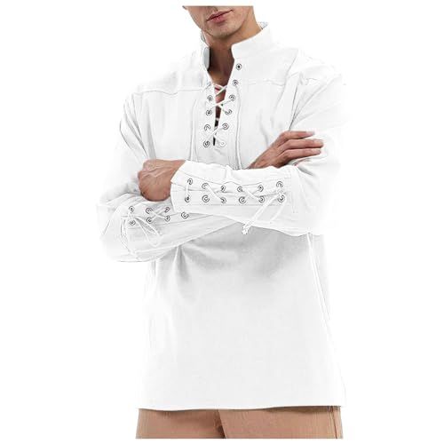 SRZYMJ Herren Langarm Leinenhemd Umlegekragen Hemd Freizeithemd Hemd Langarm Baumwolle Leinen Hemden Hemd Langarm Lässige Strand T-Shirts Hemden Casual Regular Fit Standhemd Leinen Hemd Tshirt A 3XL von SRZYMJ