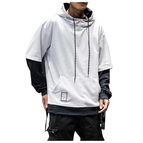 SRZYMJ Herren Pullover Herren Patchwork Hoodie Langarm Jacquard Kaputzenpullover Farbblock Sweatshirt mit Taschen Sportshirt Ärmellos Atmungsaktiv Herrenjacke Übergröße Sonnenanzug Weiß L von SRZYMJ