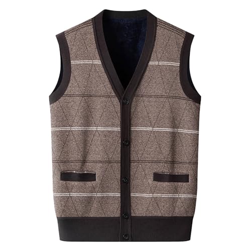 SRZYMJ Herren Pullunder Strickweste Feinstrick Weste mit V-Ausschnitt Holz-Knopfleiste ärmellos Baumwollmischung Regular fit Kaffee Trachtenweste Schwarz Strickweste Slim Fit Pullover Herren XXL von SRZYMJ