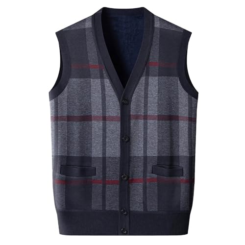 SRZYMJ Herren Pullunder Weste Ärmellose Strickweste V-Ausschnitt Wollweste Herbst Winter Gestrickt Pullover Lässige Feinstrick Pulloverwestee für Klassische Gentleman A Anzugweste Herren Strickweste L von SRZYMJ