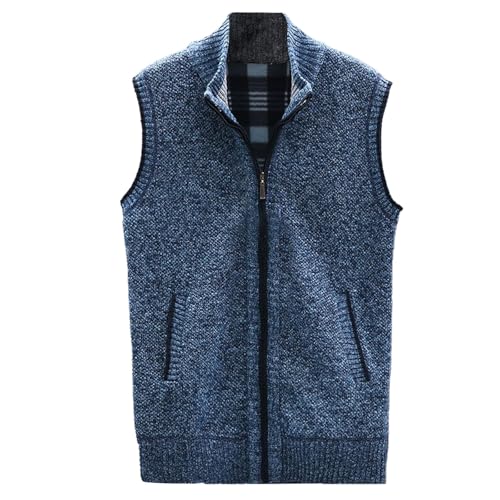 SRZYMJ Herren Pullunder Weste Kariert Ärmellose Strickweste V-Ausschnitt aus Baumwolle Winter Pullunder Pullover für Männer Blau Strickweste Herren Blau V-Ausschnitt Aus Wollmischung Pullover Arbeit M von SRZYMJ