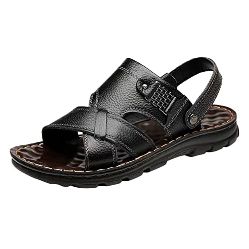 SRZYMJ Herren Sandalen Schwarz Sandalen Herren Trekkingsandalen Leder Wanderschuhe Atmungsaktive Sneaker Sandale Closed Toe Outdoor Sommer Strand Wasser Fischer Wandersandale Badeschuhe 43 von SRZYMJ