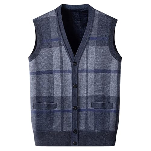 SRZYMJ Herren Schalkragen Strickweste Gestrickte Ärmellose Strickjacke Einfarbig Feinstrick Weste Knopfleiste Freizeitweste Strickpullover für Männer D Tracht Weste Herren Gestrickte Business West XXL von SRZYMJ
