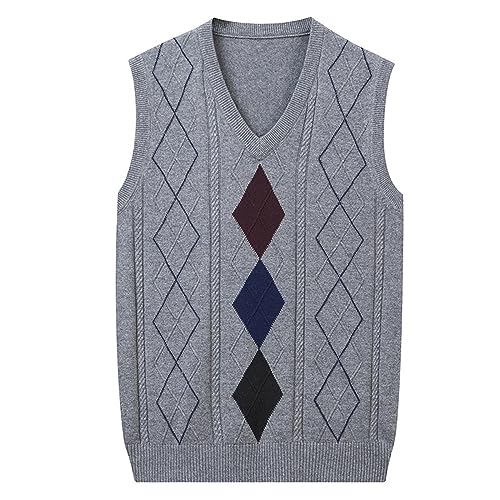 SRZYMJ Herren Strickweste Ärmellos Cardigan Wollmischung mit Zopfmuster und Knöpfen Grey Herren Kompressions-Shaping-Unterhemd Pullover Weste Freizeit Weihnachtspullover Set XL von SRZYMJ