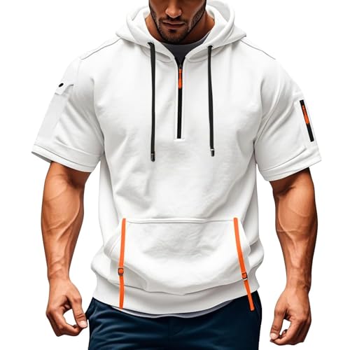 SRZYMJ Herren Sweatjacke Hoodie Kapuzenjacke mit Reißverschluss Oversized Sweatshirt Kapuzenpullover Sportjacke Outdoorjacke Sweatshirt mit Kapuze Jogging Pullover Jogging Hoody Männer White,XL von SRZYMJ