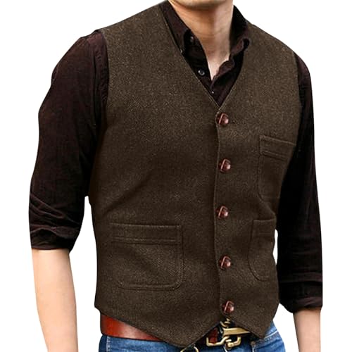 SRZYMJ Herren Viktorianischer Anzug Weste Steampunk Gothic Weste Hochzeit Herrenweste Elegant Hochzeit Top Lässige Blazer Oberteile Casual Businessweste V-Ausschnitt Anzugweste Kaffee Gilet von SRZYMJ