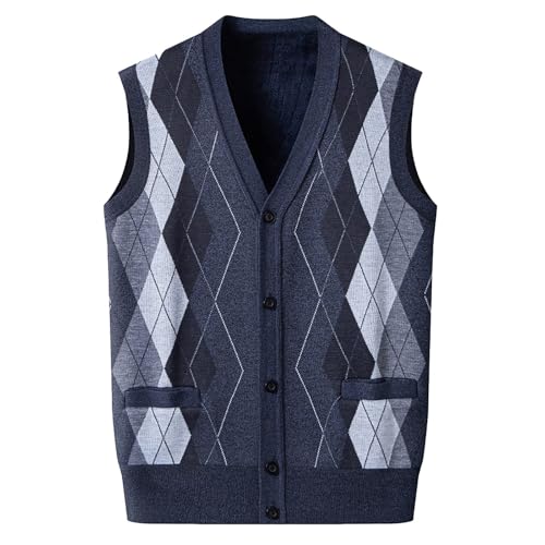 SRZYMJ Herren Weich und Warm Pullover Knopfleiste Ärmellose V-Ausschnitt Pullunder Business Casual Herrenstrickwaren Weste mit Taschen Ärmellose Strickweste für drinnen Dunkelgrau Strickwesten 3XL von SRZYMJ