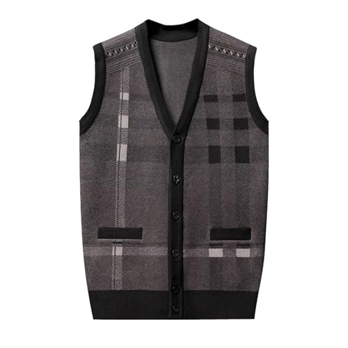 SRZYMJ Herren West Ärmellose Pullunder V-Ausschnitt Strickweste Herbst Winter Pullover Gilets Classic Wirtschaft Golfweste für Männer Kaffee Trachtenweste Blau Weste Ärmellose Strickweste Pullover XXL von SRZYMJ