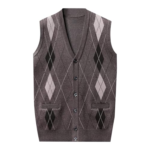 SRZYMJ Herren West Strickweste Pullunder Dick Ärmellose V-Ausschnitt Pullover Slim Fit Classic Business Gentleman Strickwaren Strick Weste Herbst Winter Wollweste für Männer Khaki Strickwesten XL von SRZYMJ