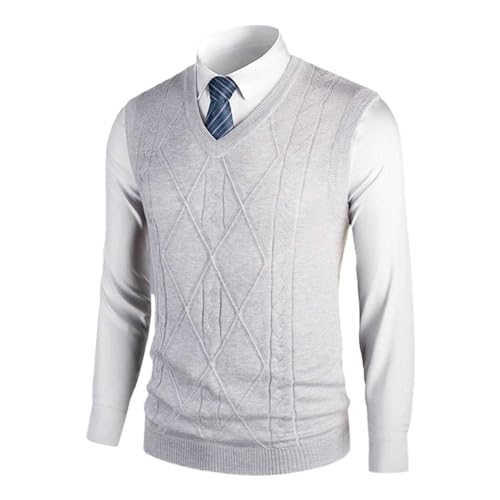 SRZYMJ Herren West Strickweste Pullunder Strick Weste Herbst Winter Wollweste Klassische Weste Ärmellose V-Ausschnitt Pullover Slim Fit Classic Business Gentleman Strickwaren Grey Strickwesten 4XL von SRZYMJ