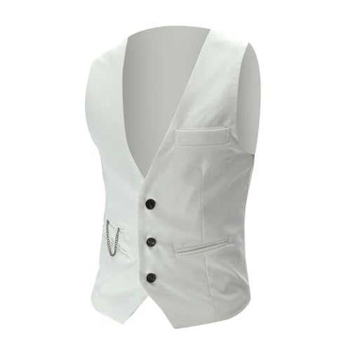 SRZYMJ Herren Weste Formell Slim Fit Anzugweste V-Ausschnitt Freizeit Gilet Herrenweste für Business Hochzeit Weiß Bedruckte V-Ausschnitt Weste Cord Weste Herren Anzug Hose Hausanzug Herren von SRZYMJ