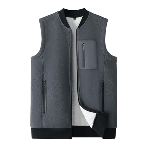 SRZYMJ Herren Weste Grey Thermoweste Herren Weste Winter Arbeitsweste Plüsch Ärmellos Jacke Fleeceweste Slim Fit Leicht Outdoor Winterweste Dicke Ärmellos Sport Weste Jacke Puffer Weste L von SRZYMJ