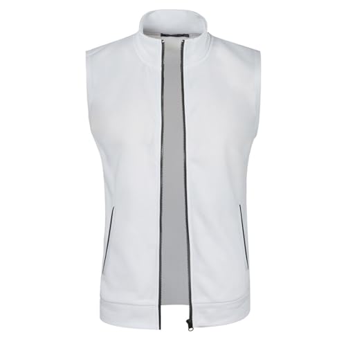 SRZYMJ Herren Weste Weiß Steppweste Herren Bequeme Weste Stehkragen Outdoor Jacke mit Reißverschlüssen Anglerweste Taschen Ärmellos Jacke Lässig Übergangsweste Daunenweste Sportwesten Puffer Weste M von SRZYMJ