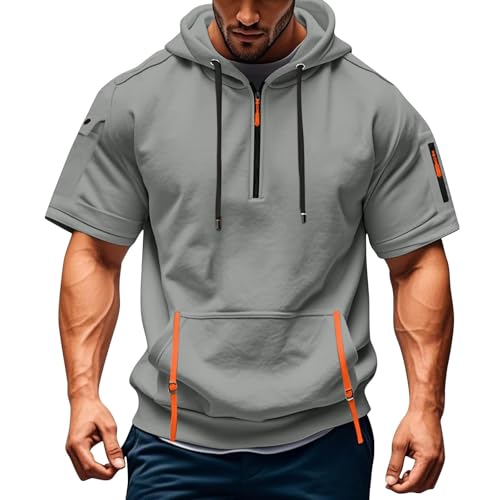 SRZYMJ Hoodie Herren Sweatjacke Langarm Pullover mit Kapuze Sweatshirt Einfarbige Loose Kapuzenjacke Sport Kapuzenshirt mit Reißverschluss Kapuzenpullover Klassische Herbst Bekleidung S-3XL GY1,XL von SRZYMJ