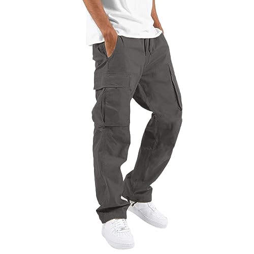 SRZYMJ Hosen Cargo Baumwolle Mit Seitentaschen Jogginghose Freizeithose leichtgrösse Outdoorhose Trainingshose Sporthose ohne Taschen Softshellhose Winter Jogginghose Trekkinghose MTB Dunkelgrau von SRZYMJ