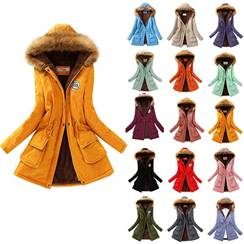 SRZYMJ Jacke Damen Herbst, Damen Mantel Trenchcoat Wintermantel Übergangs Jacke Parka Lang Windjacke Damen Sommer Orange Kapuzenjacke Damen Kurz XL von SRZYMJ